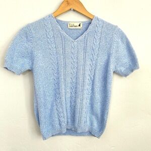 Tulchan Vintage Sweater Women Size Small Blue Cotton Short Sleeve
